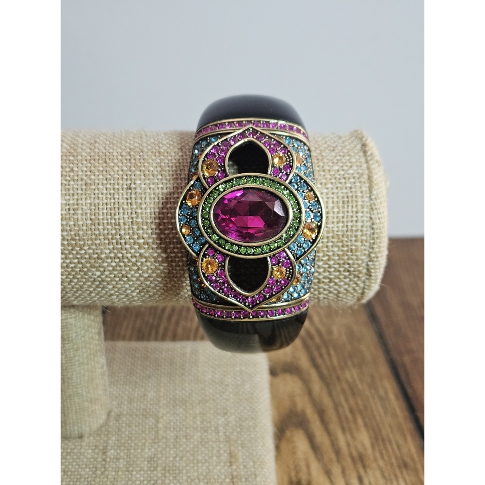 Heidi Daus Crystal Cuff Bracelet Pink Fuchsia Aqua Multi Color Hinged Statement‎